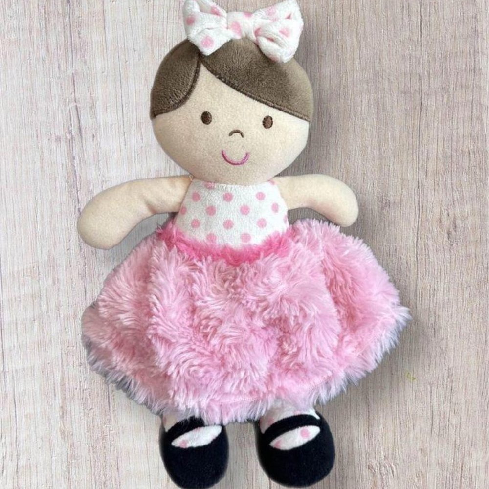Okie Dokie doll plush Pink Polka Dot Ballerina Baby Rattle Soft Lovey Toy 2017